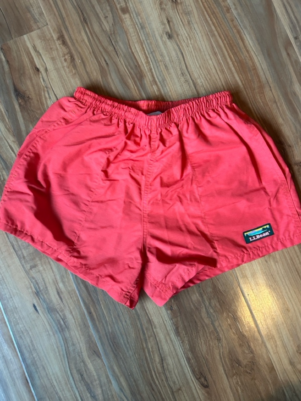 Vintage L.L.Bean Salmon Pink Nylon Swim Trunks / Athletic Shorts Retro Outdoor